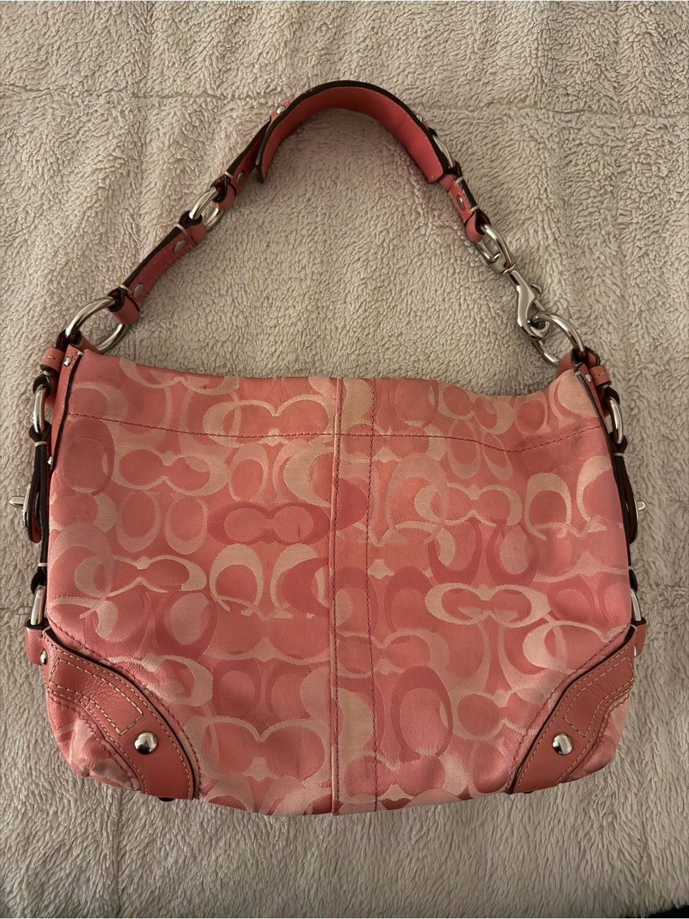 Coach Pink Signature Canvas Shoulder Bag with Silver Hardware